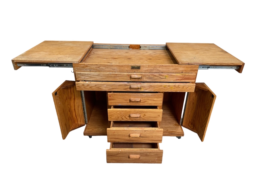 BEST Watercolor Artist Station Solid Wood With Casters Used Personally By The Artist Bonnie Lee Roth 42W (Closed) X 27D X 33H Retails $2,750 [Photo 1]