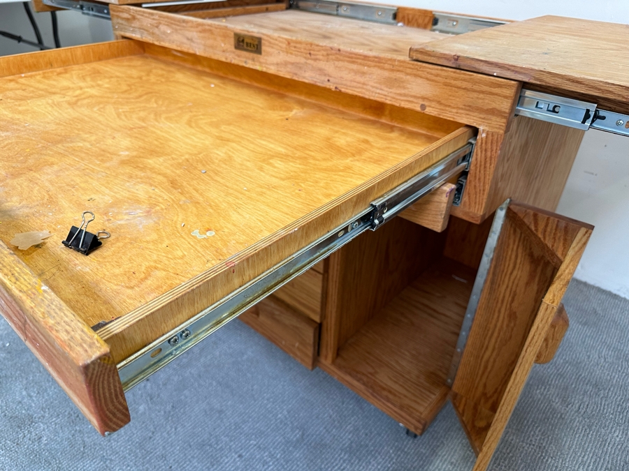 BEST Watercolor Artist Station Solid Wood With Casters Used Personally By The Artist Bonnie Lee Roth 42W (Closed) X 27D X 33H Retails $2,750 [Photo 14]