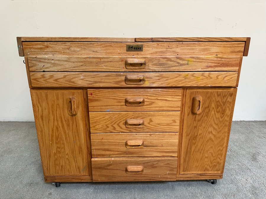 BEST Watercolor Artist Station Solid Wood With Casters Used Personally By The Artist Bonnie Lee Roth 42W (Closed) X 27D X 33H Retails $2,750 [Photo 4]