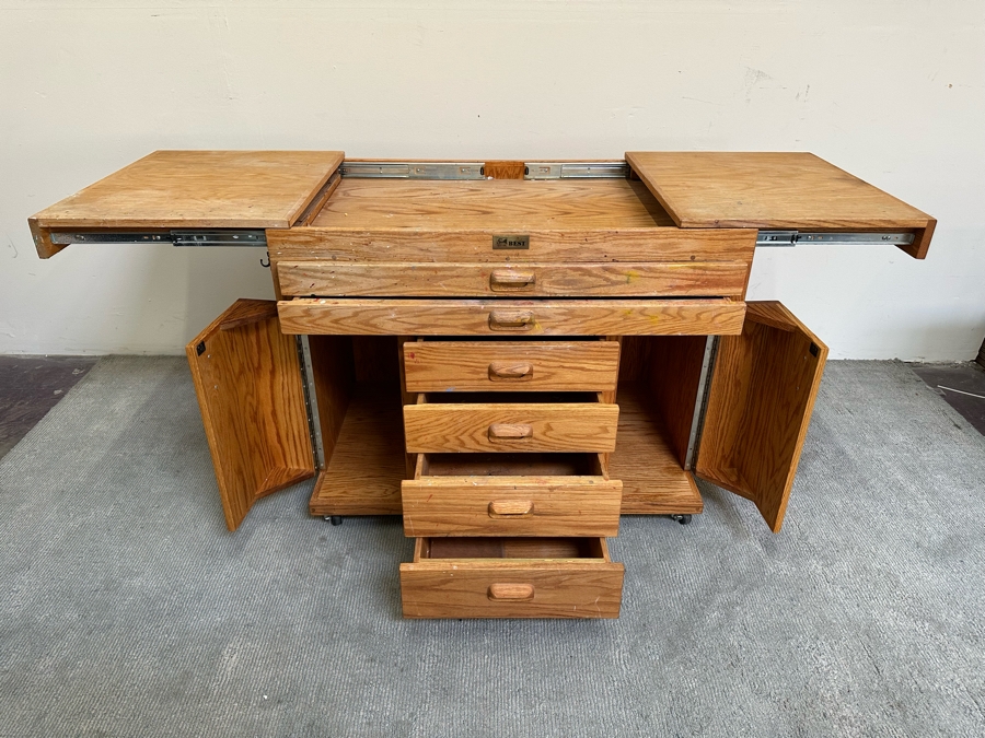 BEST Watercolor Artist Station Solid Wood With Casters Used Personally By The Artist Bonnie Lee Roth 42W (Closed) X 27D X 33H Retails $2,750 [Photo 8]