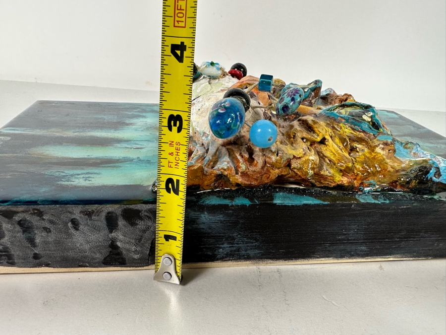 Bonnie Lee Roth (B. 1942, Southern California) Original Mixed-Media 3D Whimsical Cat Sculpture Mounted On Painted Board 6W X 12H X 3.5D [Photo 20]