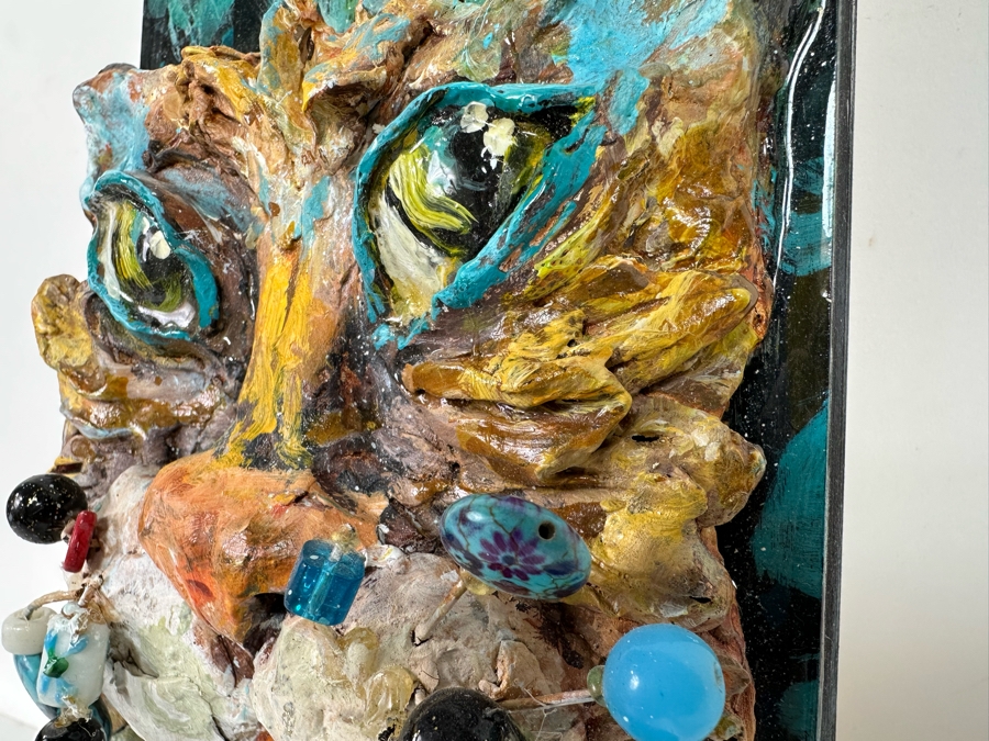 Bonnie Lee Roth (B. 1942, Southern California) Original Mixed-Media 3D Whimsical Cat Sculpture Mounted On Painted Board 6W X 12H X 3.5D [Photo 15]