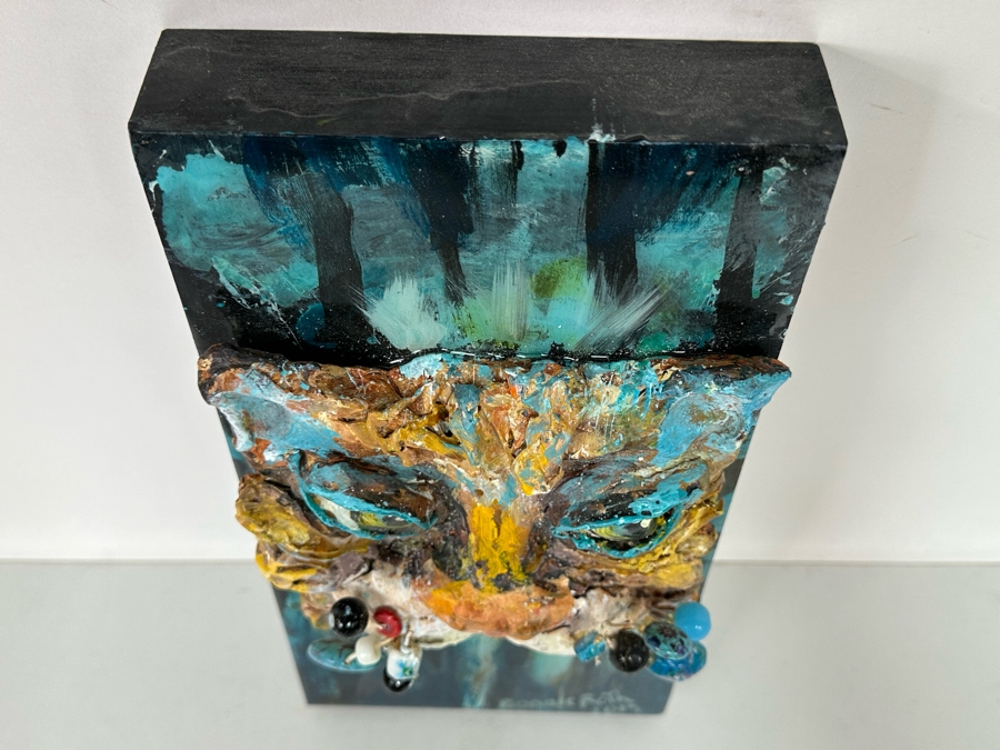 Bonnie Lee Roth (B. 1942, Southern California) Original Mixed-Media 3D Whimsical Cat Sculpture Mounted On Painted Board 6W X 12H X 3.5D [Photo 10]