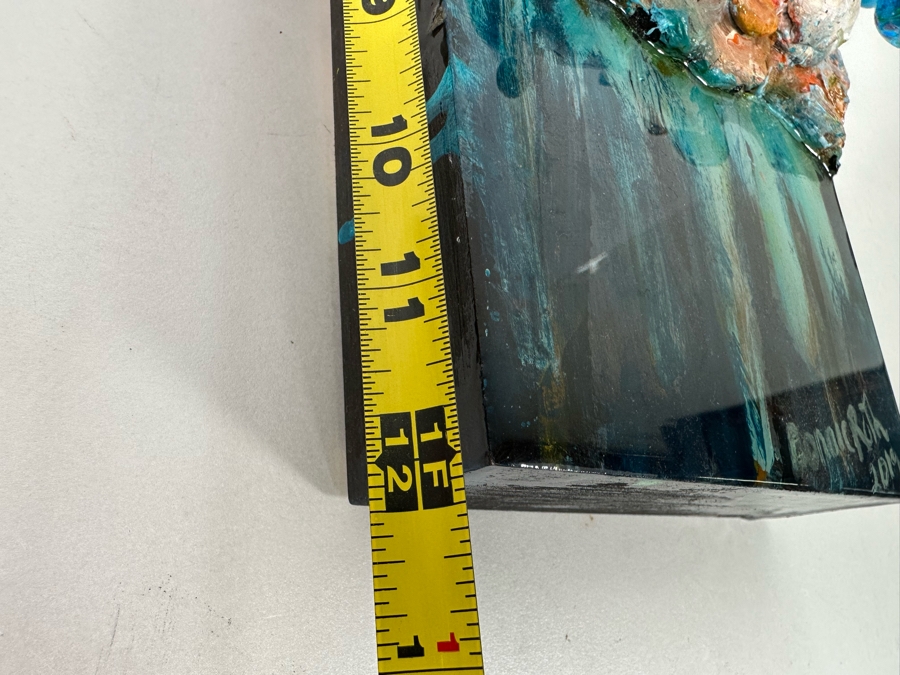 Bonnie Lee Roth (B. 1942, Southern California) Original Mixed-Media 3D Whimsical Cat Sculpture Mounted On Painted Board 6W X 12H X 3.5D [Photo 19]