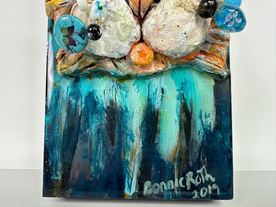 Bonnie Lee Roth (B. 1942, Southern California) Original Mixed-Media 3D Whimsical Cat Sculpture Mounted On Painted Board 6W X 12H X 3.5D [Photo 8]