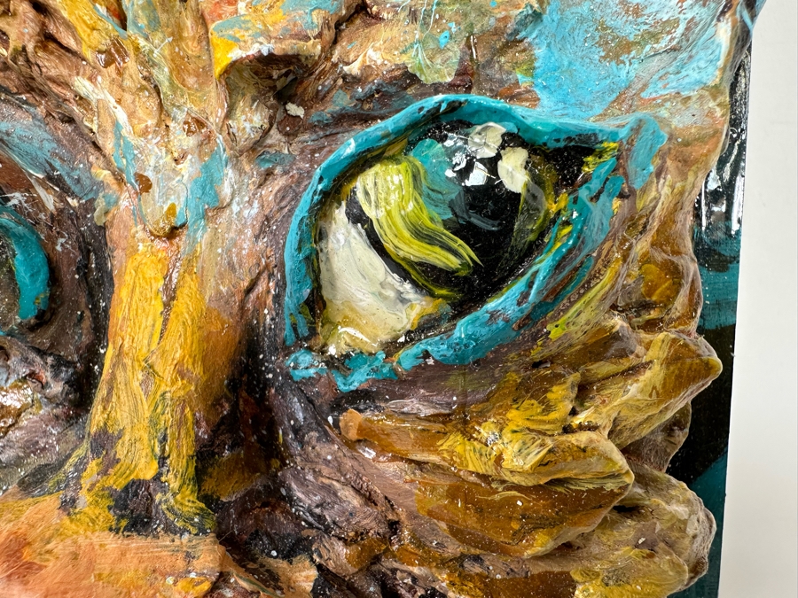 Bonnie Lee Roth (B. 1942, Southern California) Original Mixed-Media 3D Whimsical Cat Sculpture Mounted On Painted Board 6W X 12H X 3.5D [Photo 14]