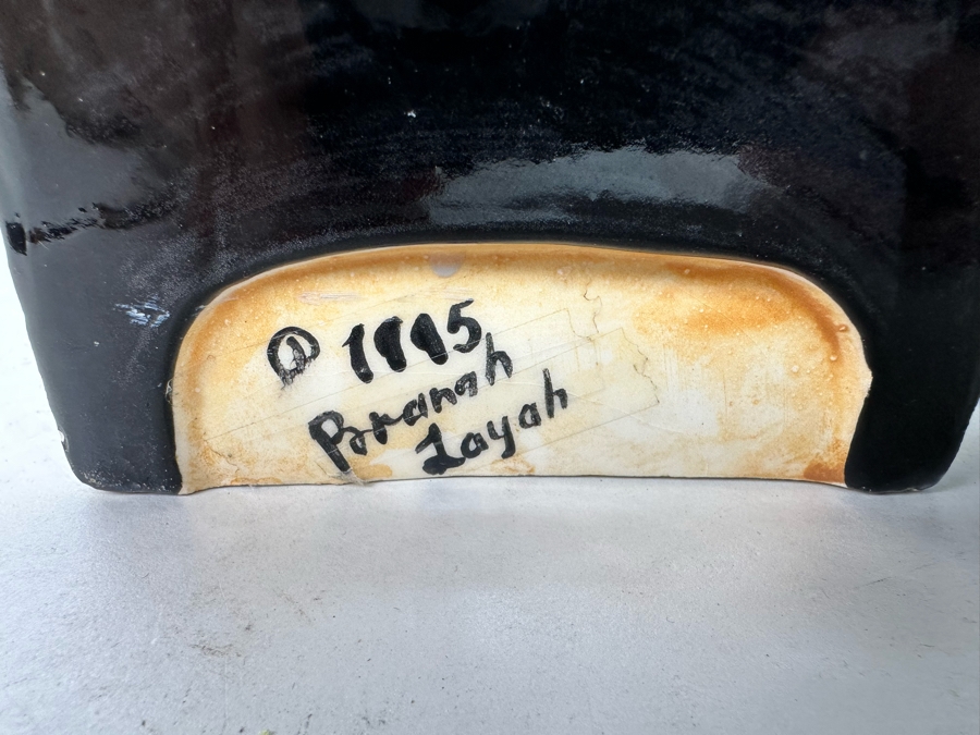 Branah Layah Signed Hand Painted Judaic Jewish Men Rabbi On Bench Sculpture 9W X 9D X 10H 1995 [Photo 8]