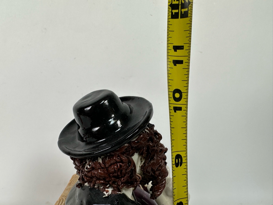 Branah Layah Signed Hand Painted Judaic Jewish Men Rabbi On Bench Sculpture 9W X 9D X 10H 1995 [Photo 18]