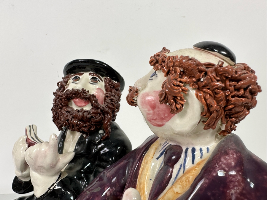 Branah Layah Signed Hand Painted Judaic Jewish Men Rabbi On Bench Sculpture 9W X 9D X 10H 1995 [Photo 13]