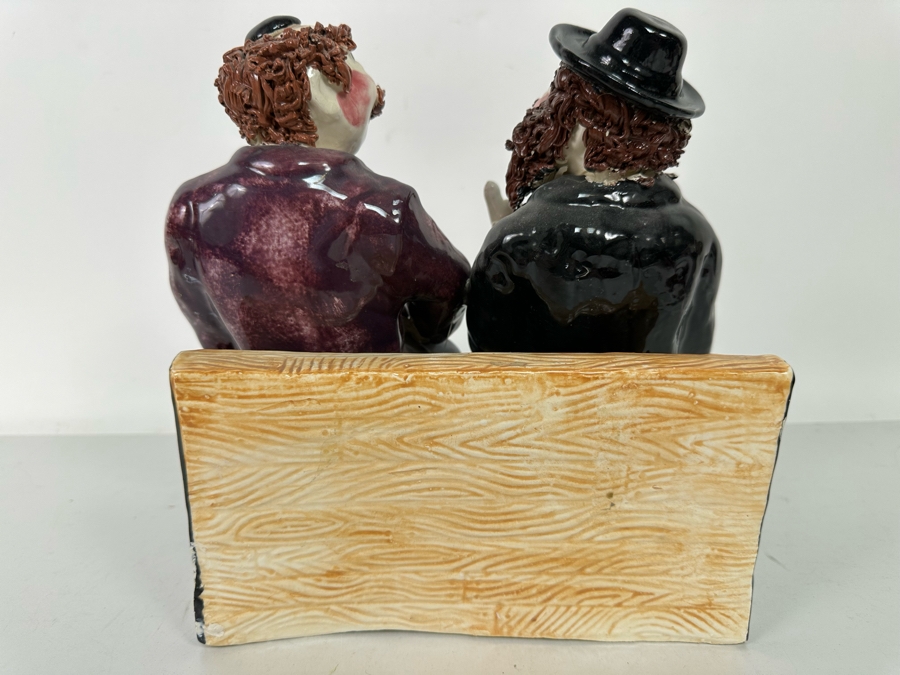 Branah Layah Signed Hand Painted Judaic Jewish Men Rabbi On Bench Sculpture 9W X 9D X 10H 1995 [Photo 10]