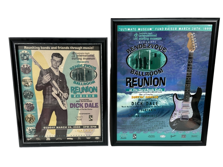 Pair Of Framed Dick Dale Surf Guitar Concert Posters 20 X 26 And 19 X 23