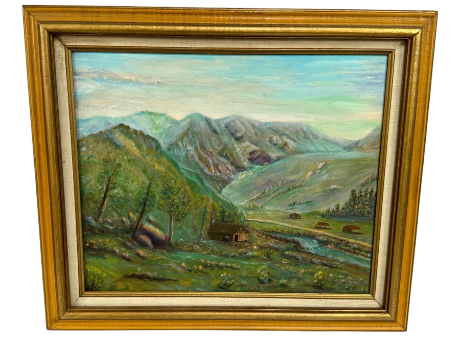 Double-Sided Original Oil On Canvas Landscape Paintings By Lonzo C. Bills California Artist From Hemet 20 X 24 Framed 27 X 23 [Photo 2]