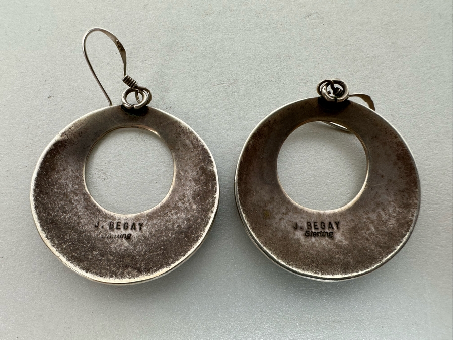 Stunning Pair Of Native American Sterling Silver Earrings With Multi-Colored Cabochon Stones Signed J. Begay 12.5g [Photo 6]