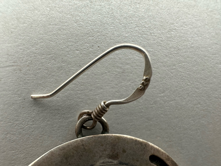 Stunning Pair Of Native American Sterling Silver Earrings With Multi-Colored Cabochon Stones Signed J. Begay 12.5g [Photo 5]