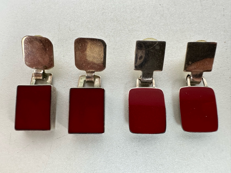 Two Pairs Of Sterling Silver Earrings 30.8g [Photo 3]