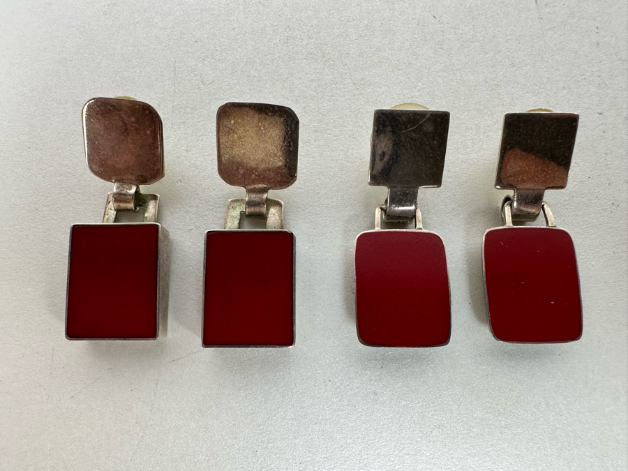 Two Pairs Of Sterling Silver Earrings 30.8g [Photo 2]