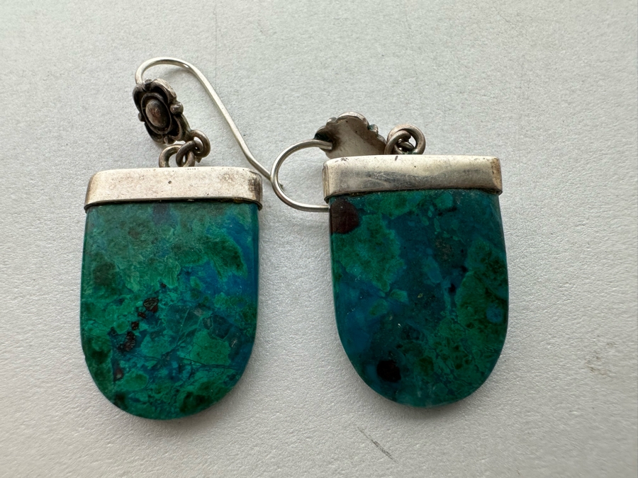 Three Pairs Of Earrings With Amber, Turquoise, Coral, Sterling Silver 22.7g [Photo 10]