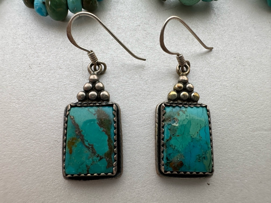 Three Pairs Of Turquoise Sterling Silver Earrings 25.3g [Photo 7]