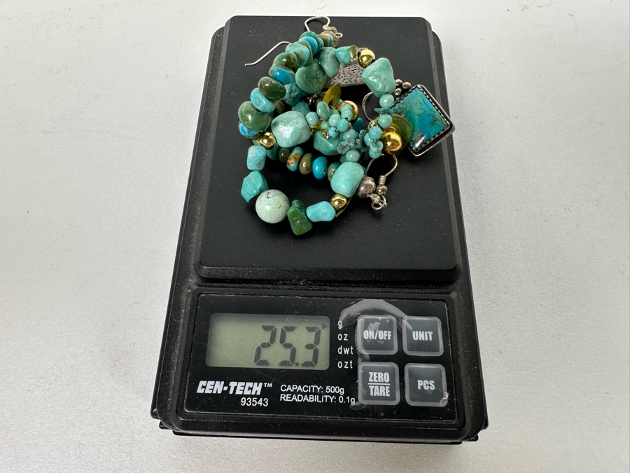 Three Pairs Of Turquoise Sterling Silver Earrings 25.3g [Photo 9]