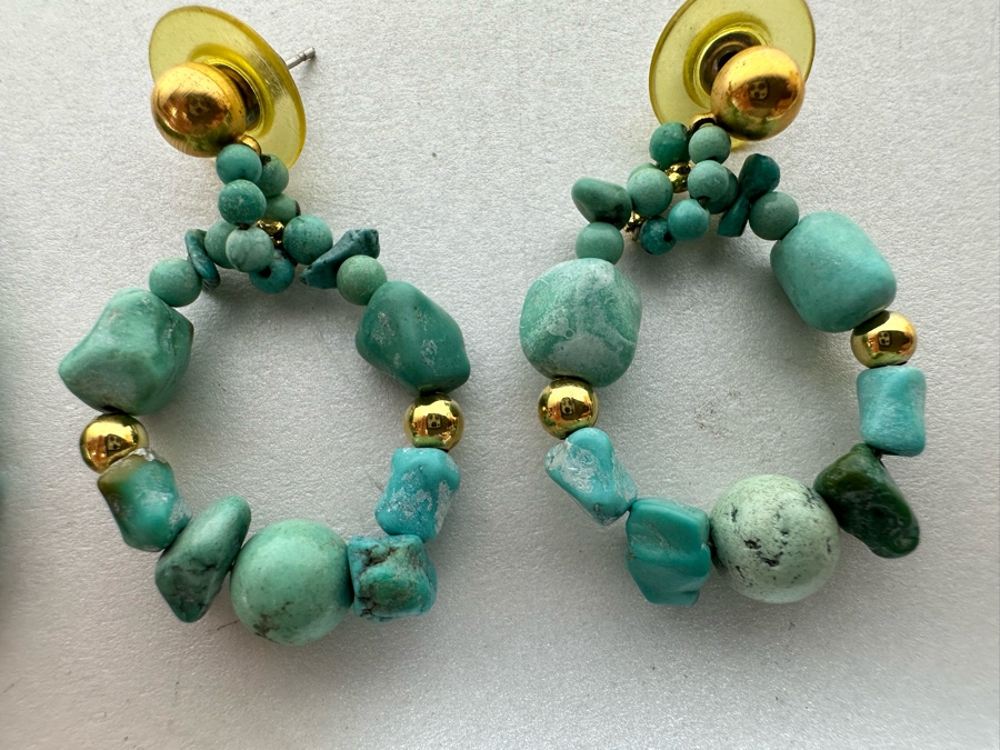 Three Pairs Of Turquoise Sterling Silver Earrings 25.3g [Photo 4]