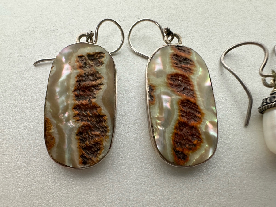 Sterling Silver Pearl Earrings And Sterling Silver Shell Earrings 10.8g [Photo 4]