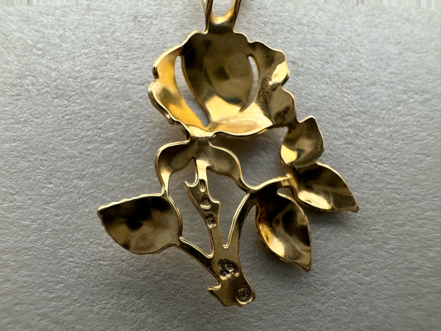 14K Gold Rose Pendant With 14K Gold 16' Necklace (Necklace Has Slight Knot As Shown In Photos) 0.8g [Photo 9]