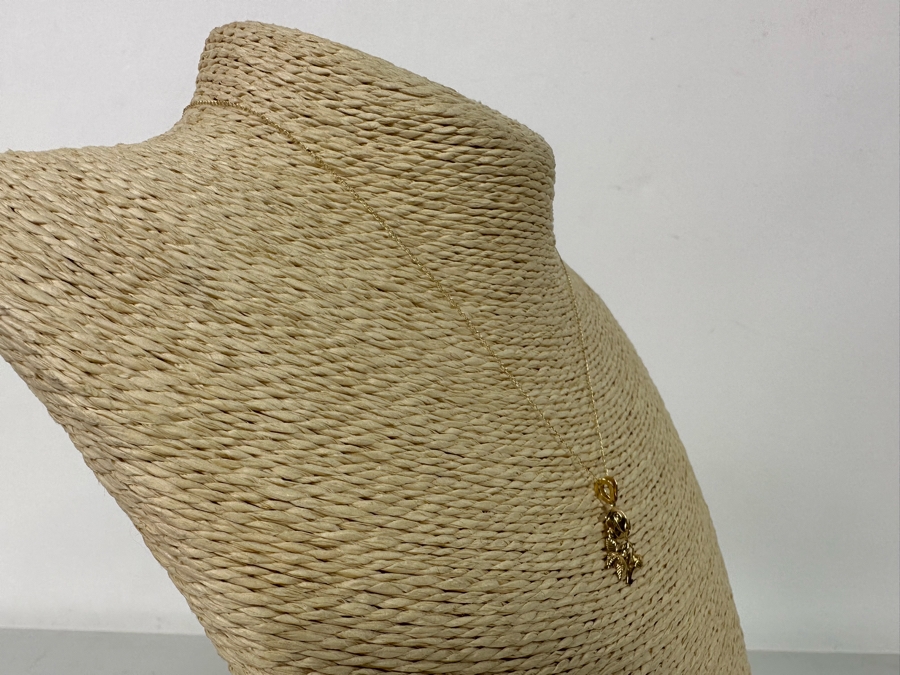 14K Gold Rose Pendant With 14K Gold 16' Necklace (Necklace Has Slight Knot As Shown In Photos) 0.8g [Photo 6]