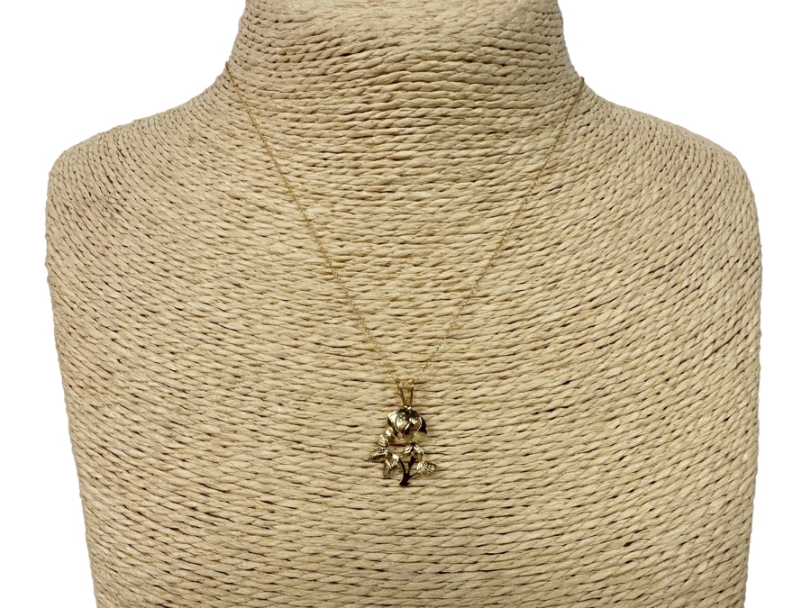 14K Gold Rose Pendant With 14K Gold 16' Necklace (Necklace Has Slight Knot As Shown In Photos) 0.8g [Photo 3]