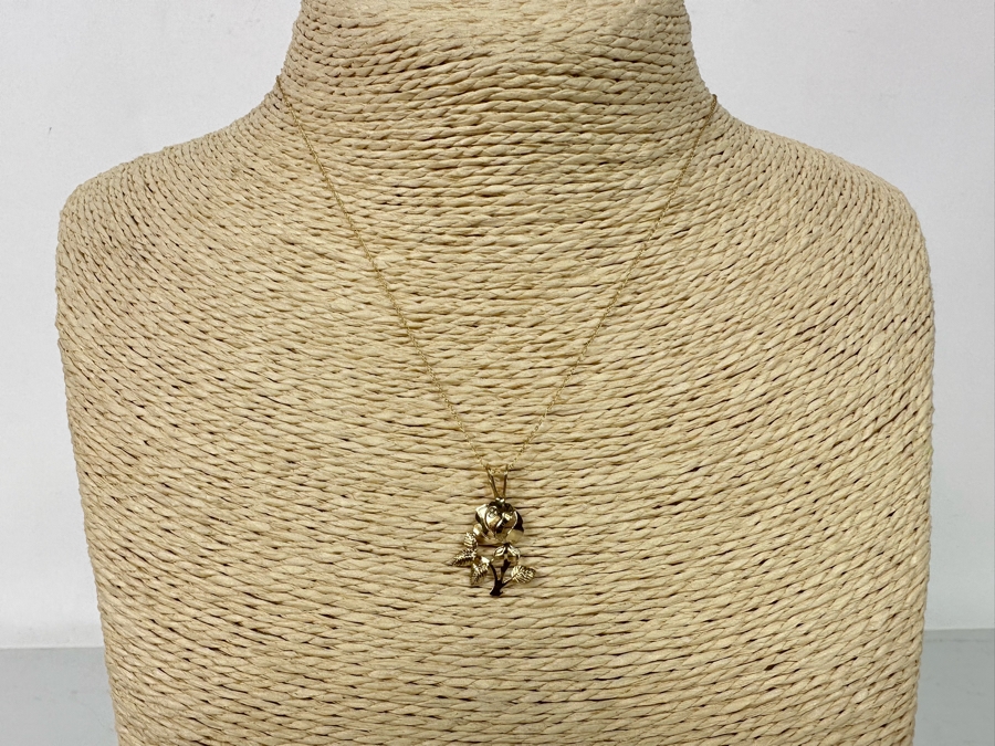 14K Gold Rose Pendant With 14K Gold 16' Necklace (Necklace Has Slight Knot As Shown In Photos) 0.8g [Photo 4]