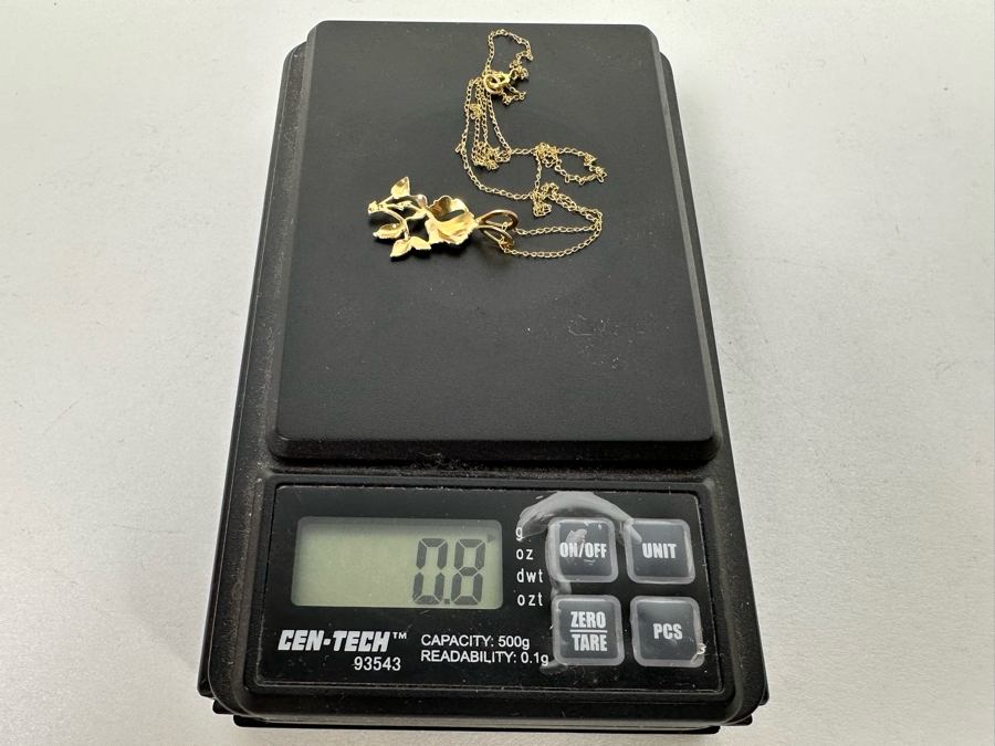 14K Gold Rose Pendant With 14K Gold 16' Necklace (Necklace Has Slight Knot As Shown In Photos) 0.8g [Photo 12]