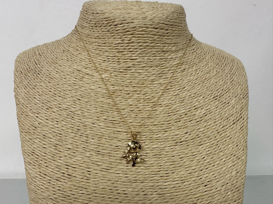14K Gold Rose Pendant With 14K Gold 16' Necklace (Necklace Has Slight Knot As Shown In Photos) 0.8g [Photo 5]