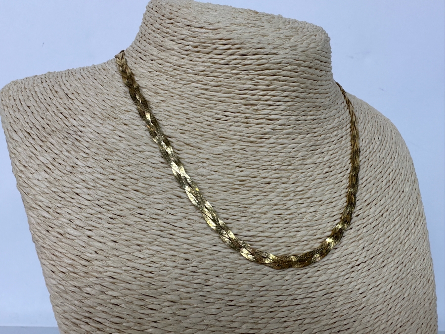 14K Gold Triple Strand Herringbone Italian 16' Necklace 8.3g [Photo 8]