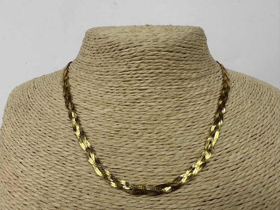 14K Gold Triple Strand Herringbone Italian 16' Necklace 8.3g [Photo 4]