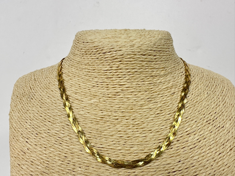 14K Gold Triple Strand Herringbone Italian 16' Necklace 8.3g [Photo 2]