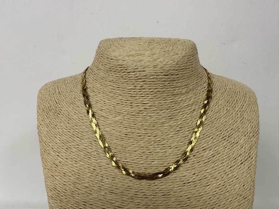 14K Gold Triple Strand Herringbone Italian 16' Necklace 8.3g [Photo 6]