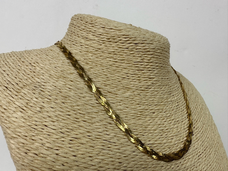 14K Gold Triple Strand Herringbone Italian 16' Necklace 8.3g [Photo 11]