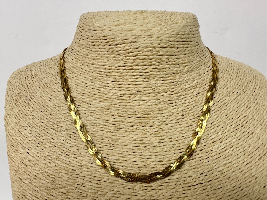14K Gold Triple Strand Herringbone Italian 16' Necklace 8.3g [Photo 7]