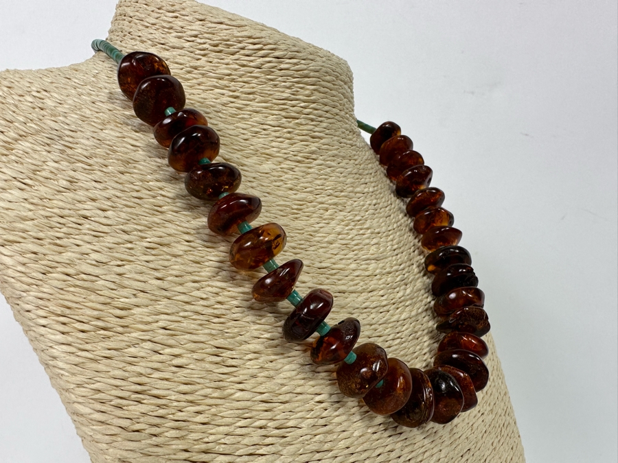 Stunning Amber Turquoise Bead Sterling Silver Clasp 18' Necklace [Photo 8]