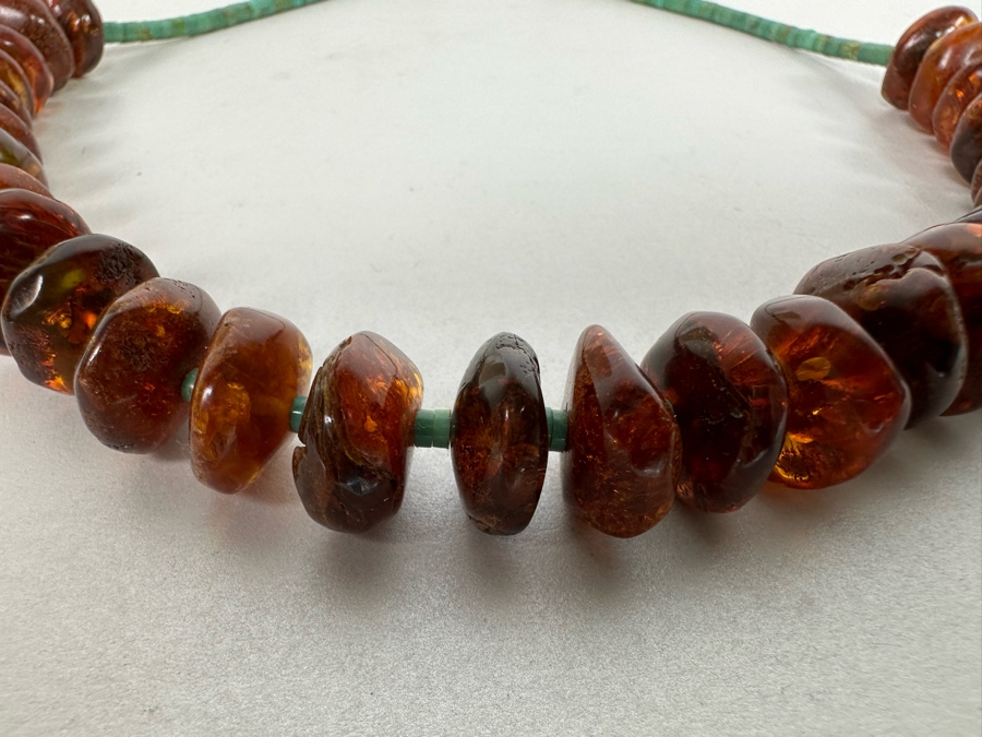 Stunning Amber Turquoise Bead Sterling Silver Clasp 18' Necklace [Photo 13]