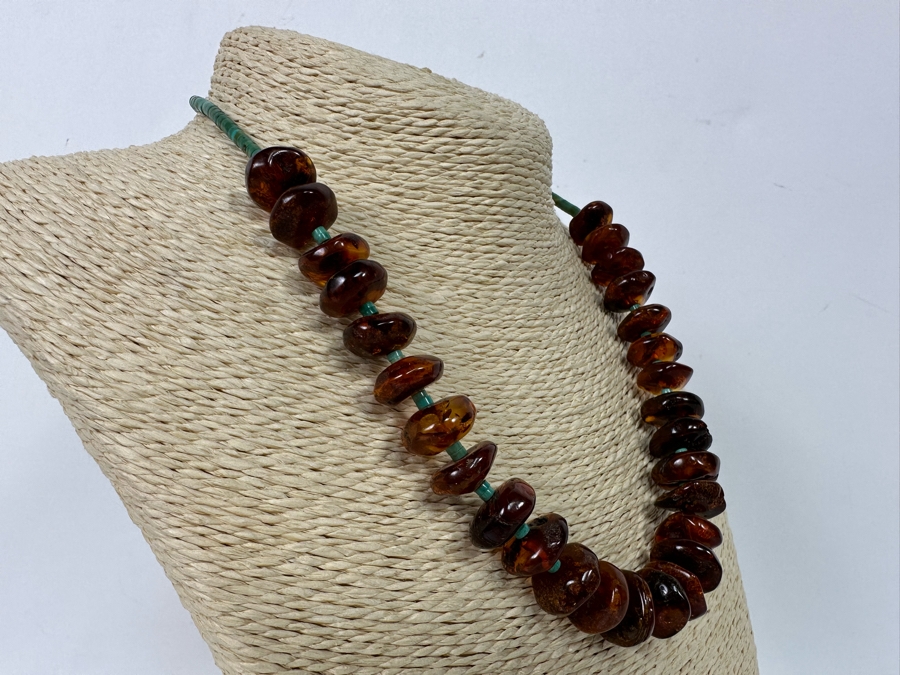 Stunning Amber Turquoise Bead Sterling Silver Clasp 18' Necklace [Photo 7]