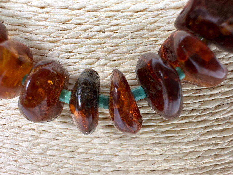 Stunning Amber Turquoise Bead Sterling Silver Clasp 18' Necklace [Photo 6]