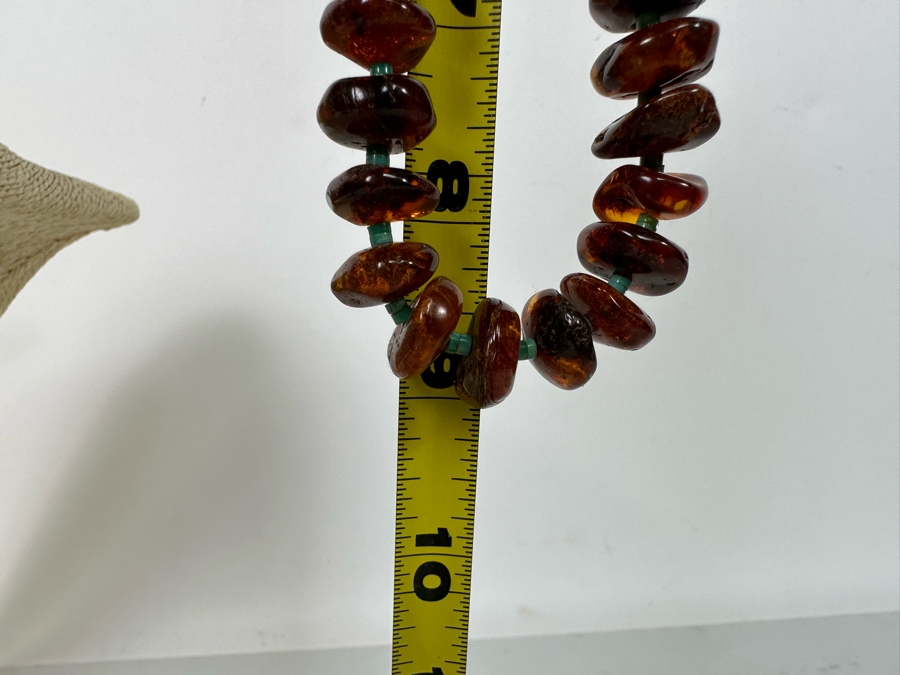 Stunning Amber Turquoise Bead Sterling Silver Clasp 18' Necklace [Photo 18]