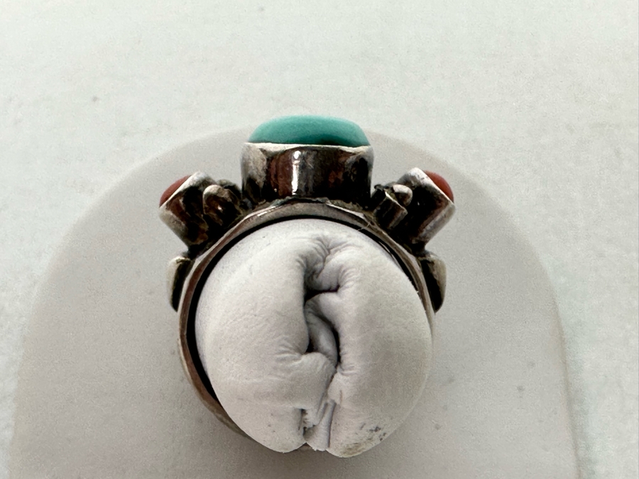 Vintage Sterling Silver Turquoise Coral Ring Size 6.5 5.7g [Photo 6]