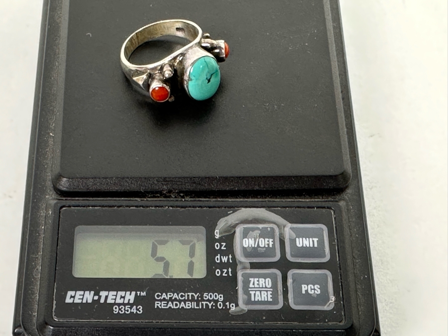 Vintage Sterling Silver Turquoise Coral Ring Size 6.5 5.7g [Photo 9]