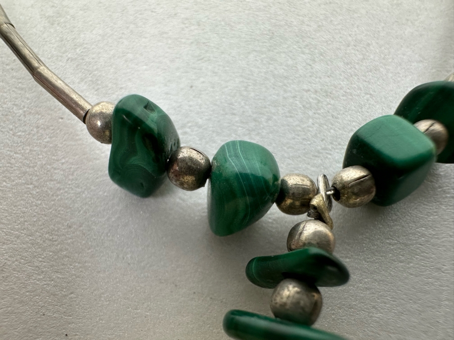 Sterling Silver Malachite Carved Fetish Pendant 16' Necklace 11.3g [Photo 12]