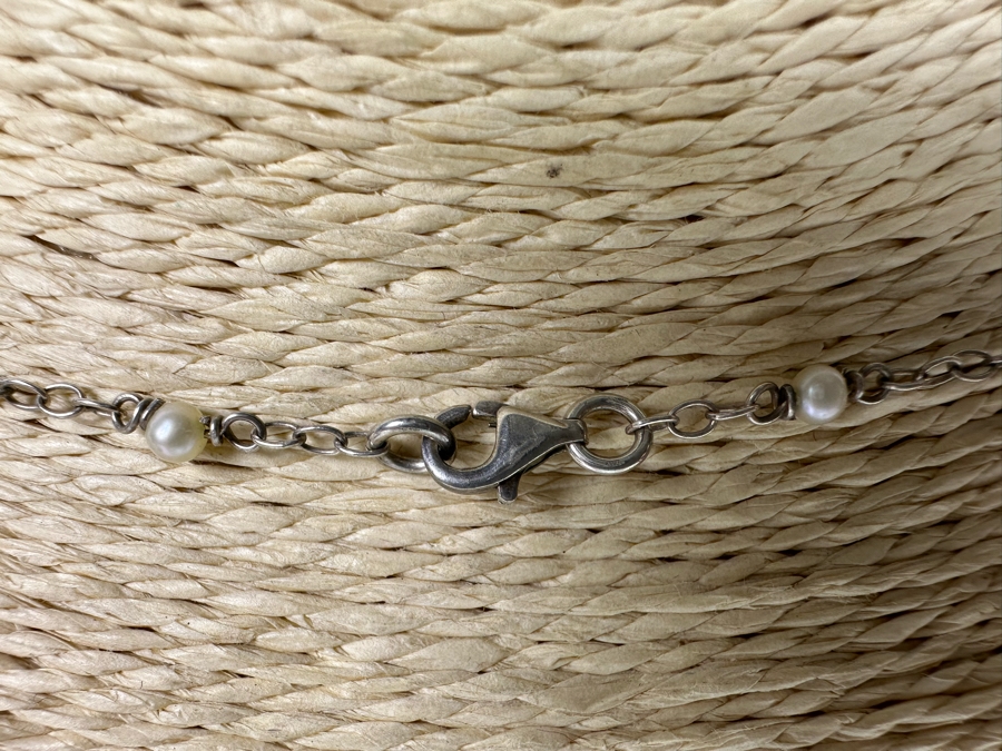 Sterling Silver Pearl 16' Necklace With Matching Earrings 9.3g [Photo 9]