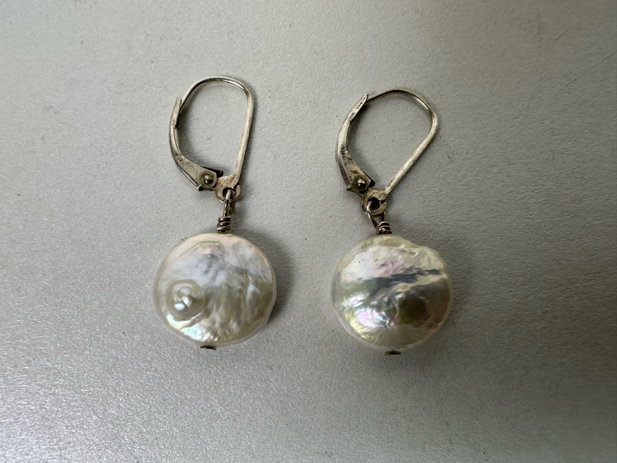 Sterling Silver Pearl 16' Necklace With Matching Earrings 9.3g [Photo 12]
