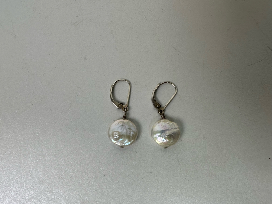 Sterling Silver Pearl 16' Necklace With Matching Earrings 9.3g [Photo 11]