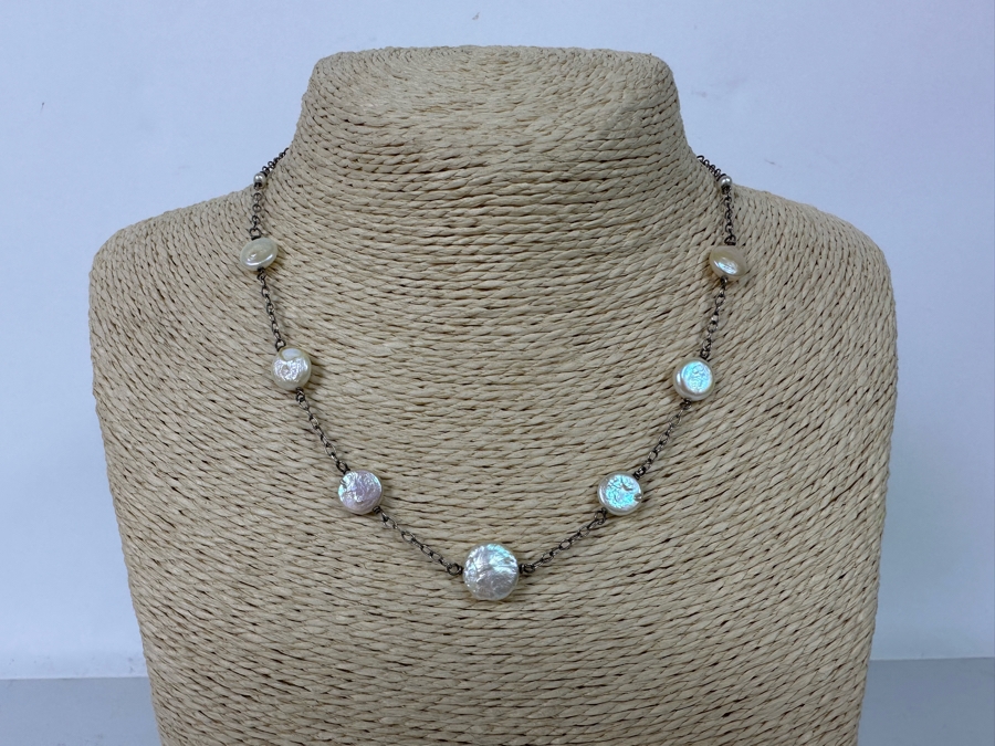 Sterling Silver Pearl 16' Necklace With Matching Earrings 9.3g [Photo 6]