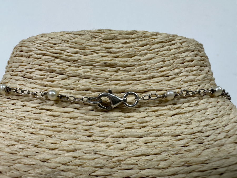 Sterling Silver Pearl 16' Necklace With Matching Earrings 9.3g [Photo 10]